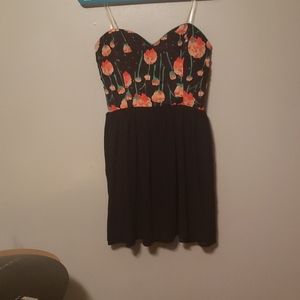 GB strapless short black dress with floral top
